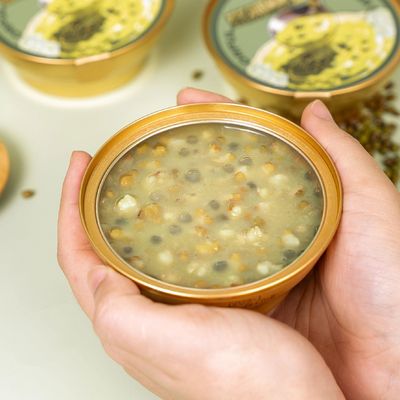 Buen precio Bebida con gelatina de semillas de loto de Pandan Mung Bean 168g Apoya la digestión Refresca el cuerpo listo Etiqueta limpia para comer Bocadillo de hierbas bajo en azúcar en línea